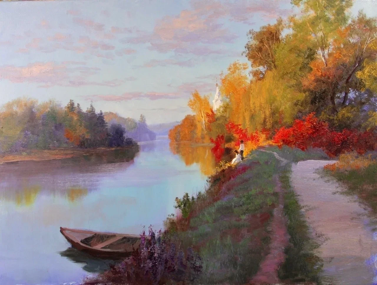 Осенний пейзаж с лодкой