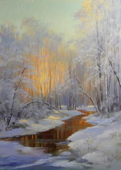 Зимний лес с рекой