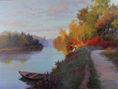 Осенний пейзаж с лодкой
