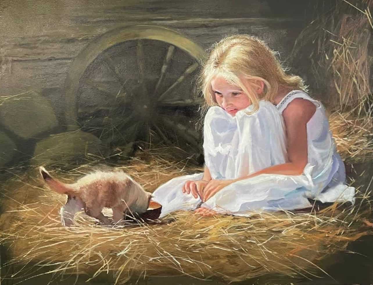 Котенок и девочка